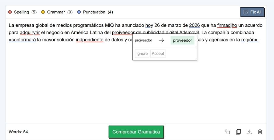 corrector de castellano de Editpad