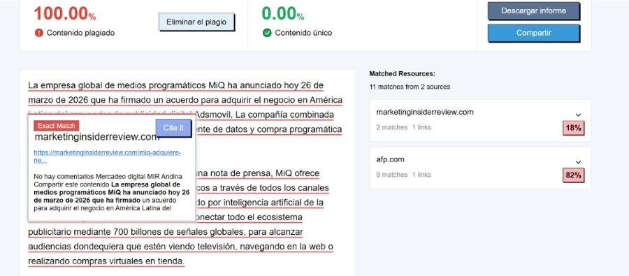 Detector de plagio de Editpad