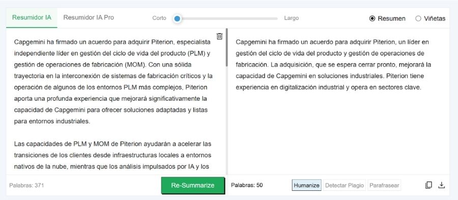 Resumidor de texto de Editpad